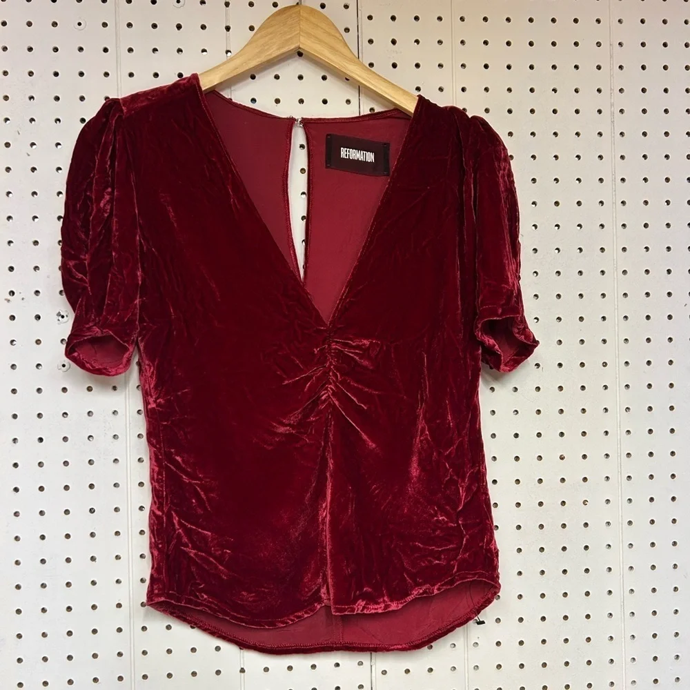 Reformation Deep Red Velvet Blouse